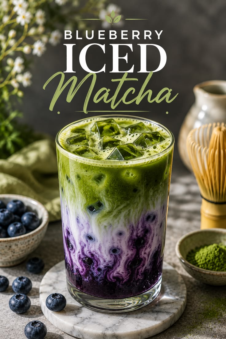 blueberry iced matcha for a fresh café style sip