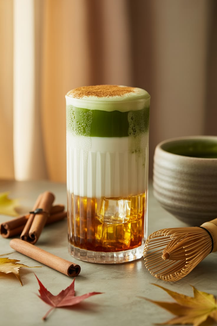 maple cinnamon iced matcha latte for cozy mornings